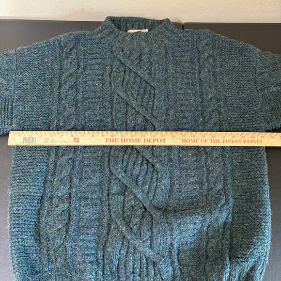 VTG 80s LL Bean Handknit Cable Knit Fisherman Sweater Mens Large Wool Dark Green - Picture 6 of 12